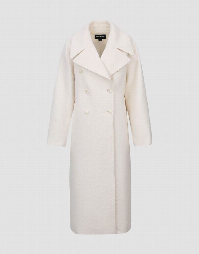 White Urban Revivo Double Breasted Straight Long Women's Coats | ZJPWON-356