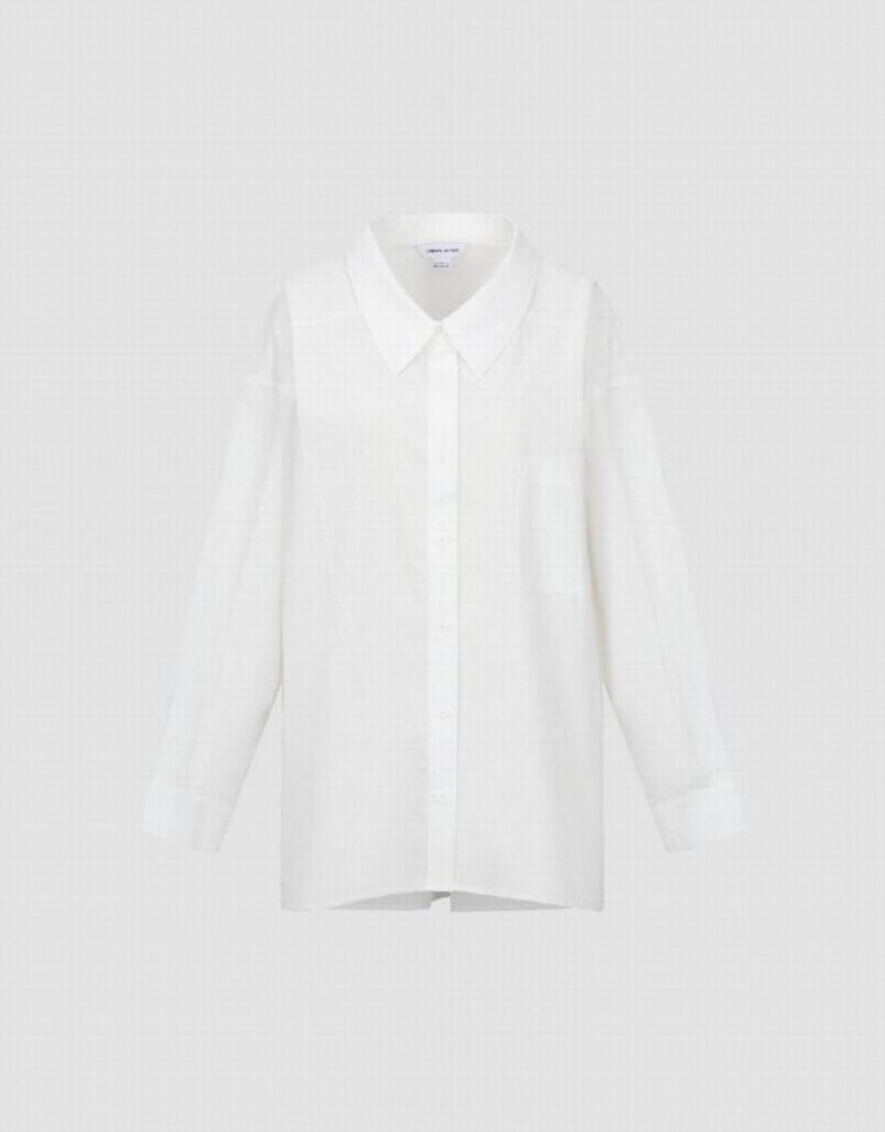 White Urban Revivo Drop Shoulder Sleeve Button Up Straight Women's Shirts | PATRCS-418