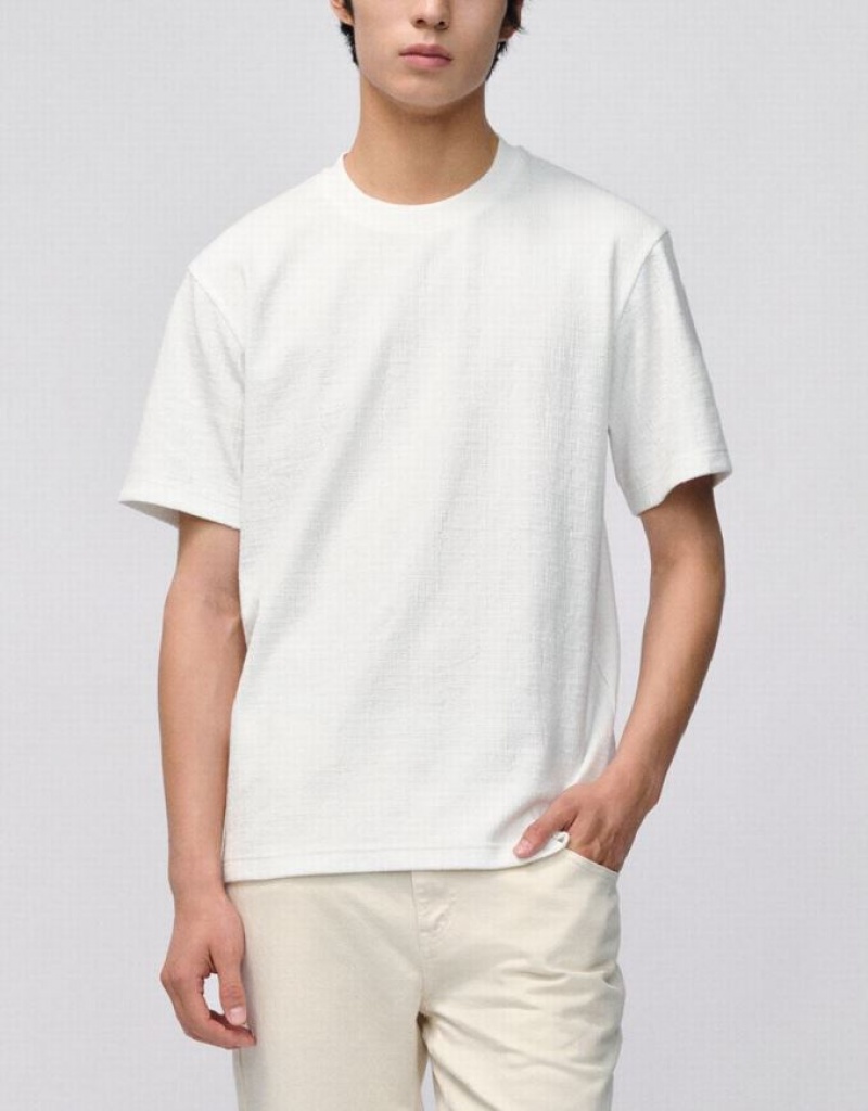 White Urban Revivo Drop Shoulder Sleeve Crew Neck Men's T-Shirts | DUOAPT-379