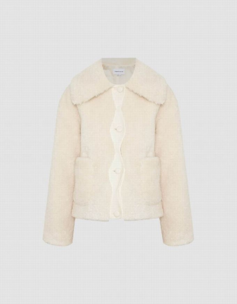 White Urban Revivo Drop Shoulder Sleeve Furry Women's Coats | WYKMTJ-578