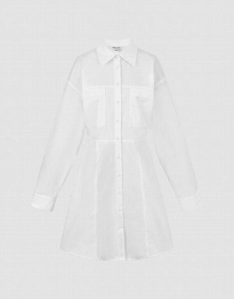 White Urban Revivo Drop Shoulder Sleeve Skater Women's Shirt Dress | YAIUVT-132