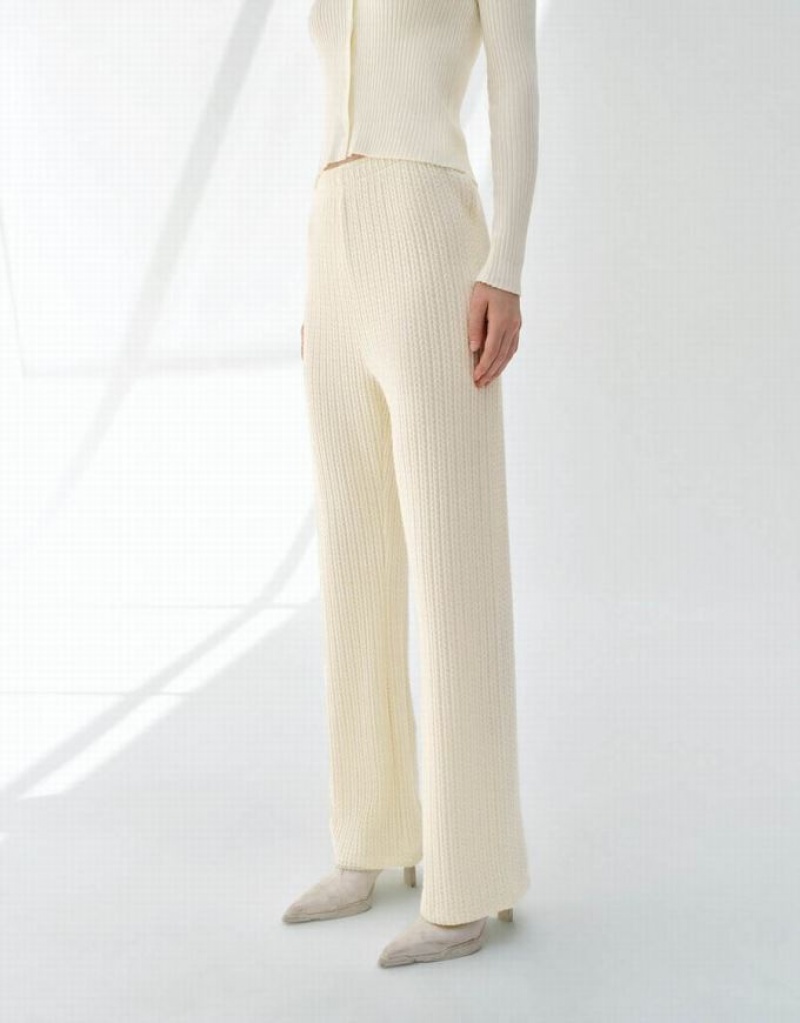 White Urban Revivo Elastic Waist Wide-Leg Women's Pants | UPIBKH-523