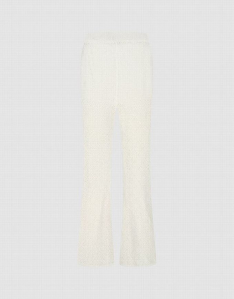 White Urban Revivo Flare Knitted Women's Pants | FWGLQX-125