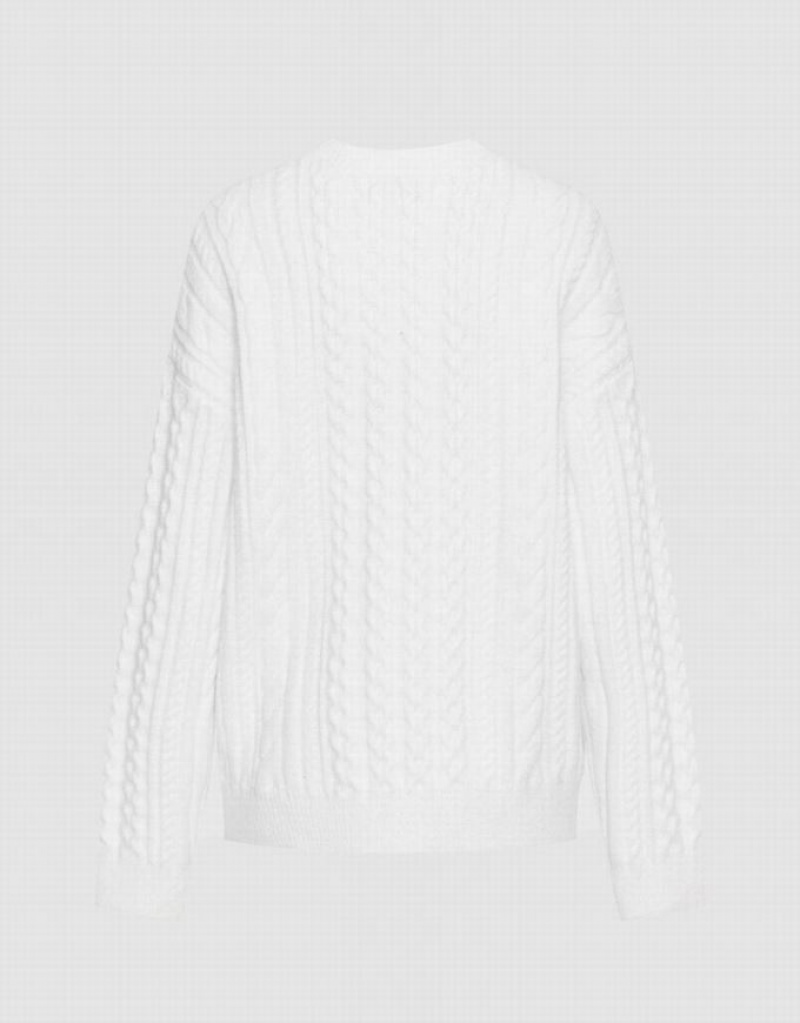 White Urban Revivo Heart Cable Knit Women's Sweaters | VHXBSN-901