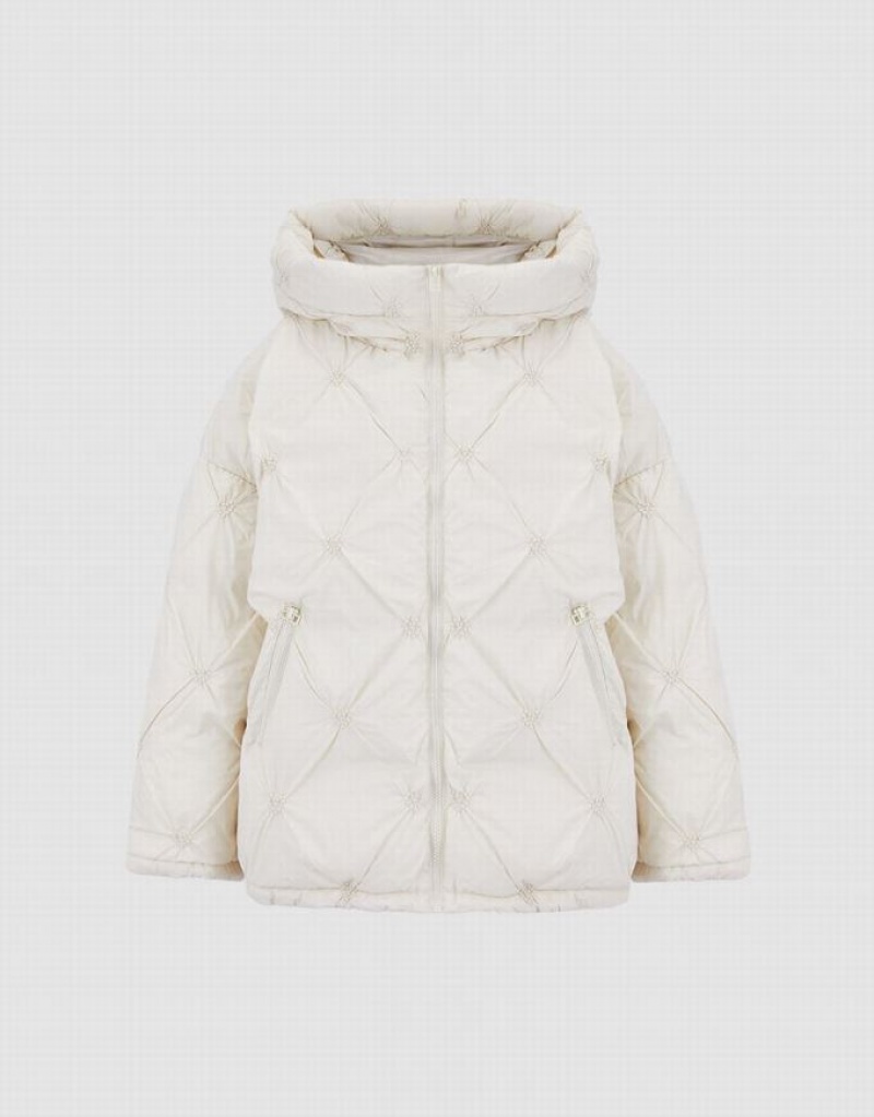 White Urban Revivo Heart Detail Quilted Women's Down Jackets | PRGCZK-850