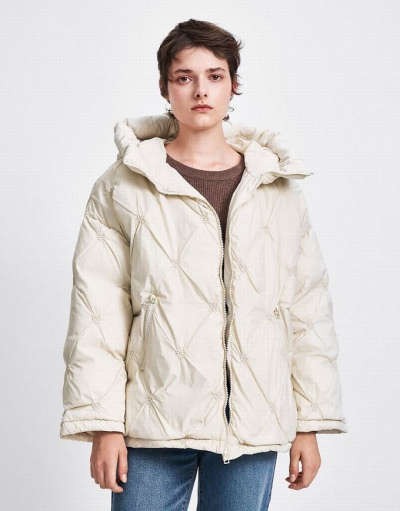 White Urban Revivo Heart Detail Quilted Women's Down Jackets | PRGCZK-850