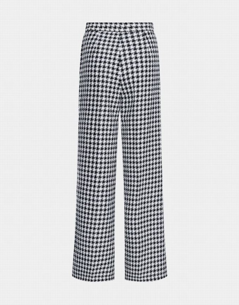 White Urban Revivo Houndstooth Pattern Wide Leg Women's Pants | ODUIHZ-125