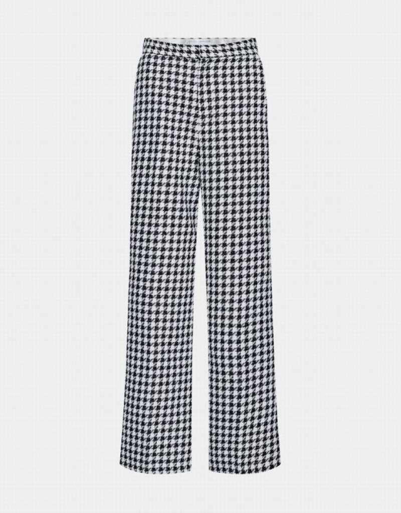 White Urban Revivo Houndstooth Pattern Wide Leg Women\'s Pants | ODUIHZ-125