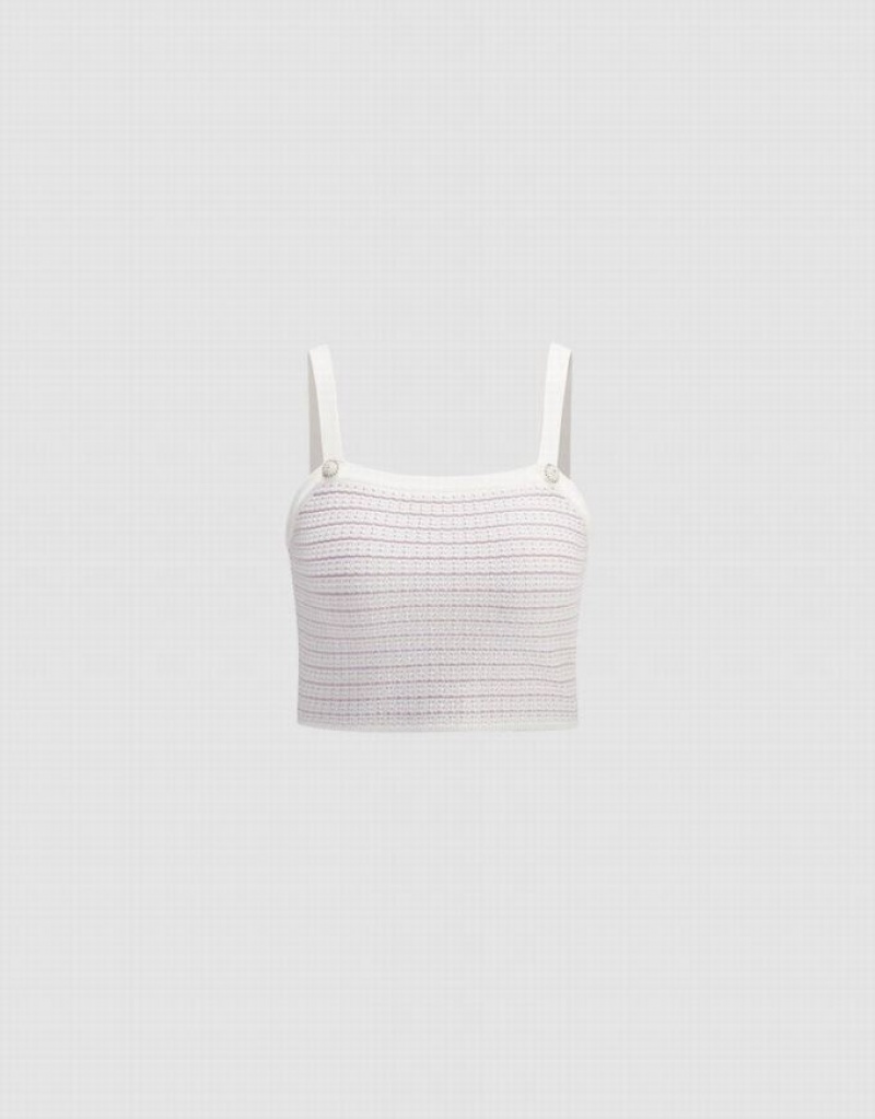 White Urban Revivo Knitted Women\'s Camisole | KOASZQ-981