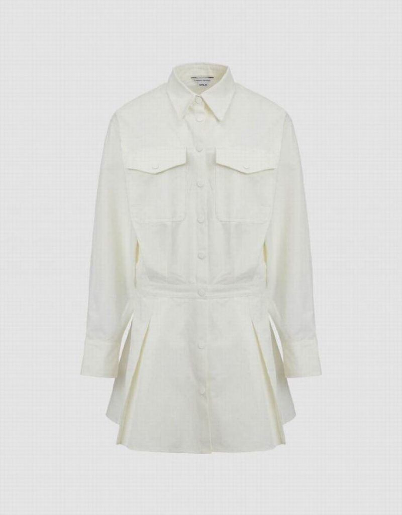 White Urban Revivo Lapel Loose A-Line Women's Dress | YNITZS-013