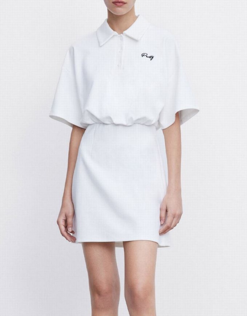 White Urban Revivo Letter Detail Women's Casual Dress | OAJTPD-504