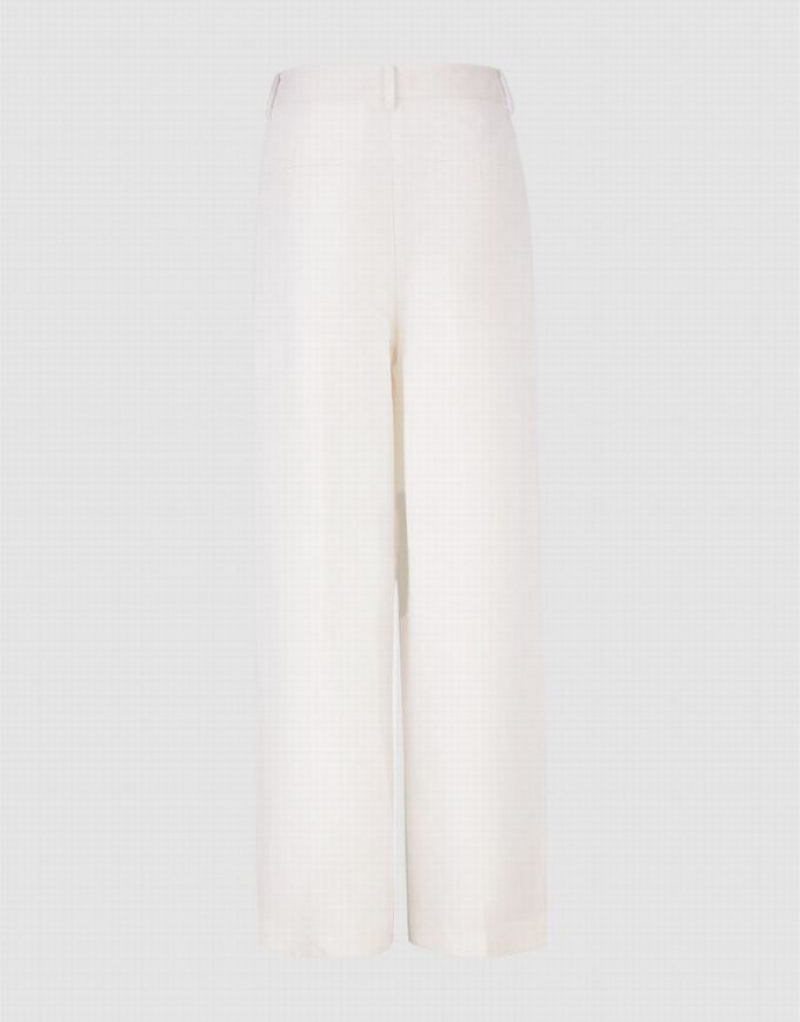 White Urban Revivo Linen Wide-Leg Women's Pants | JQWXVF-697