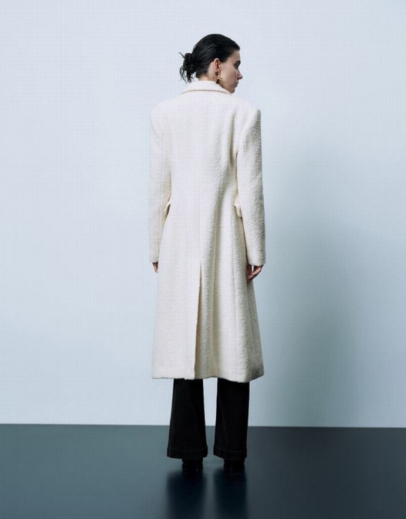 White Urban Revivo Longline Furry Skater Women's Coats | WXPEFL-910