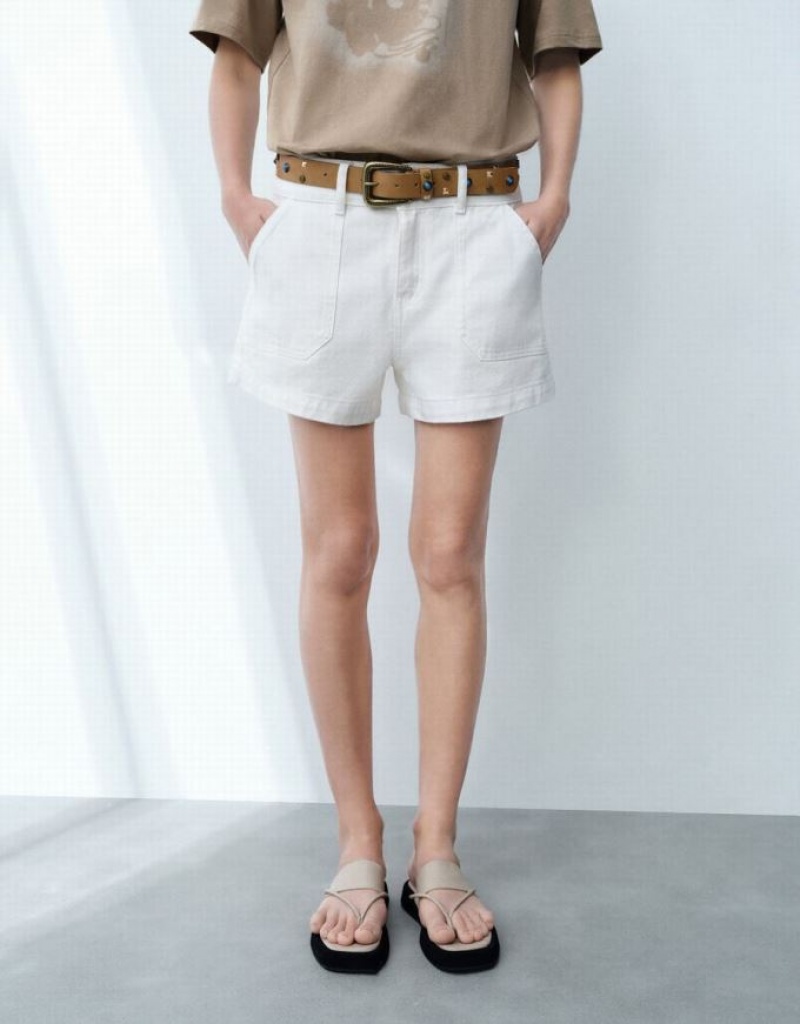 White Urban Revivo Loose Women's Denim Shorts | CVJDYO-053