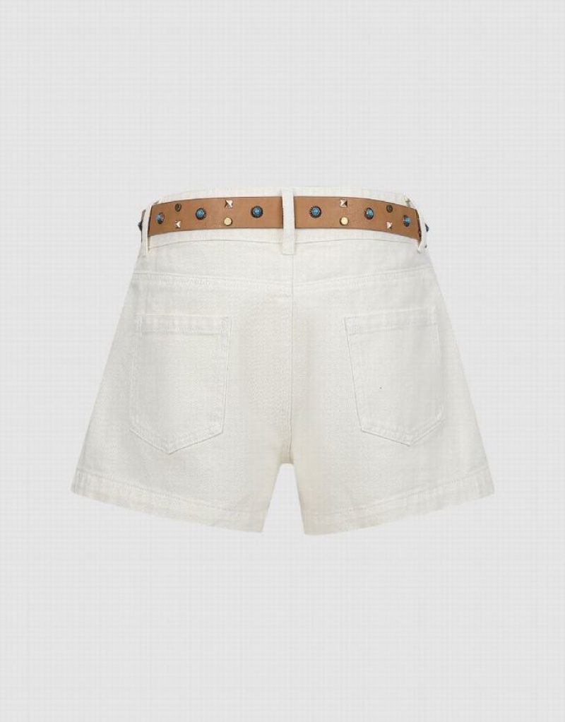 White Urban Revivo Loose Women's Denim Shorts | CVJDYO-053