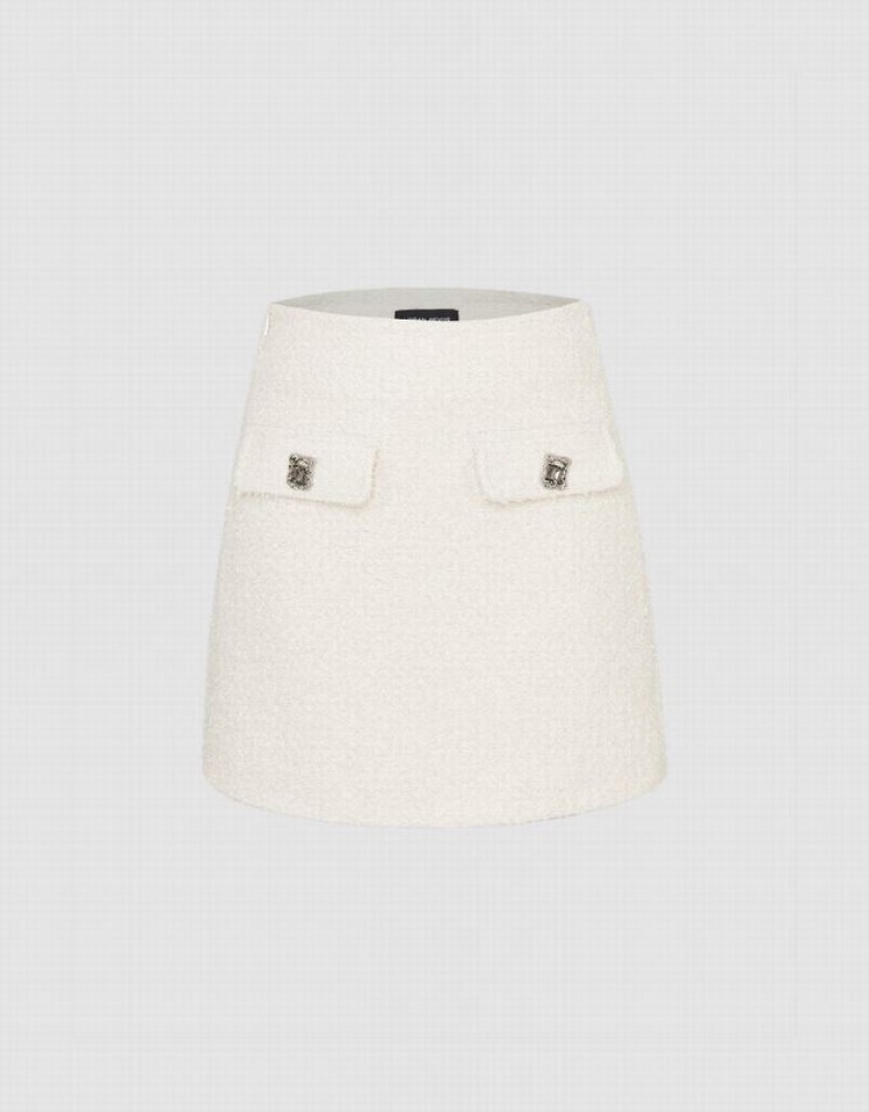 White Urban Revivo Mini Tweed A-Line Women\'s Denim Skirt | QXCYND-834