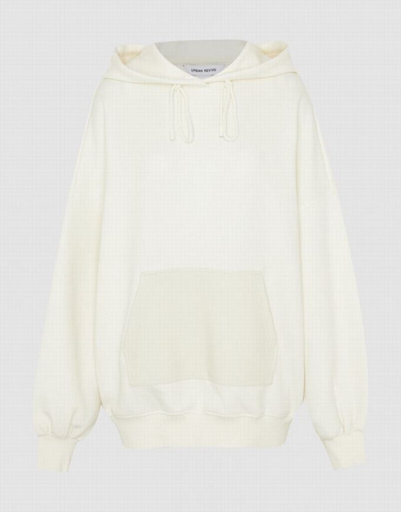 White Urban Revivo Oversized Women's Hoodie | QKMFSB-085