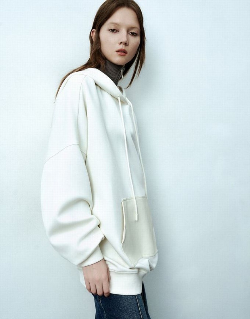 White Urban Revivo Oversized Women's Hoodie | QKMFSB-085