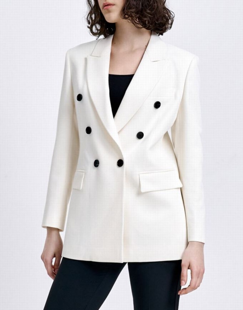 White Urban Revivo Plain Double Breasted Women's Blazers | QFEVYD-851