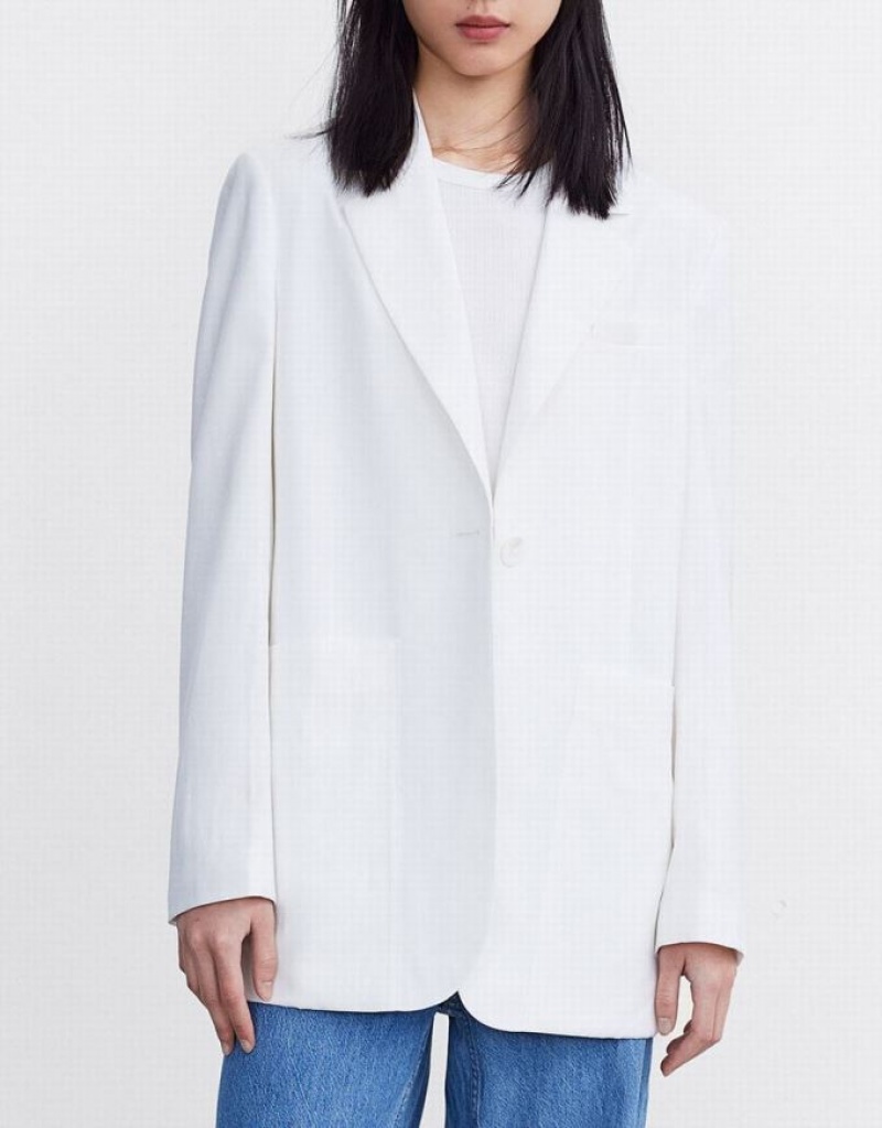 White Urban Revivo Plain Single Breasted Women's Blazers | QXOLGS-635