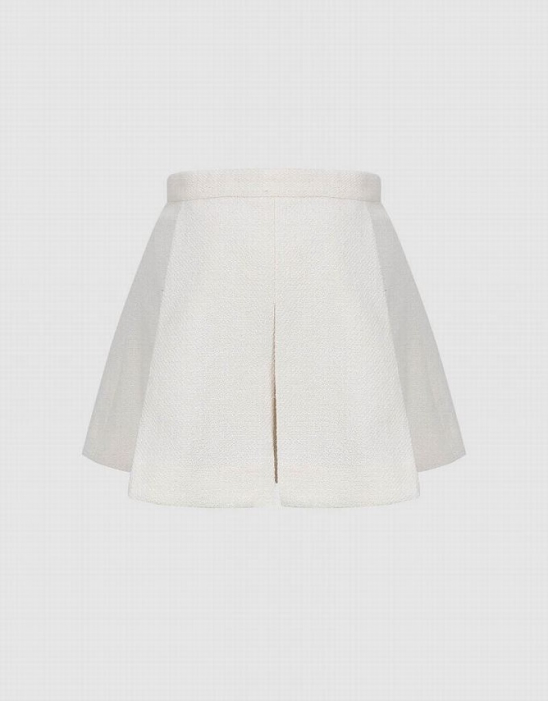 White Urban Revivo Pleated Mini Knitted A-Line Women's Skirts | KZUYMJ-076