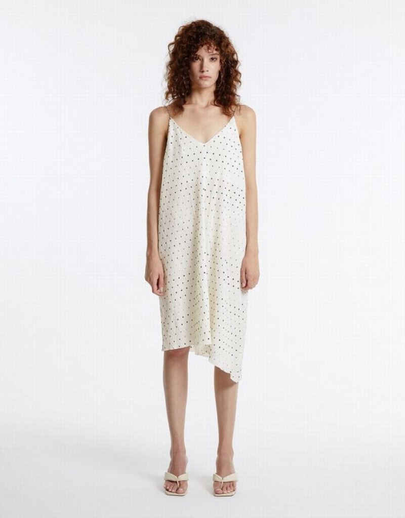 White Urban Revivo Polka Dotted Strappy Women's Casual Dress | EWSKCG-906