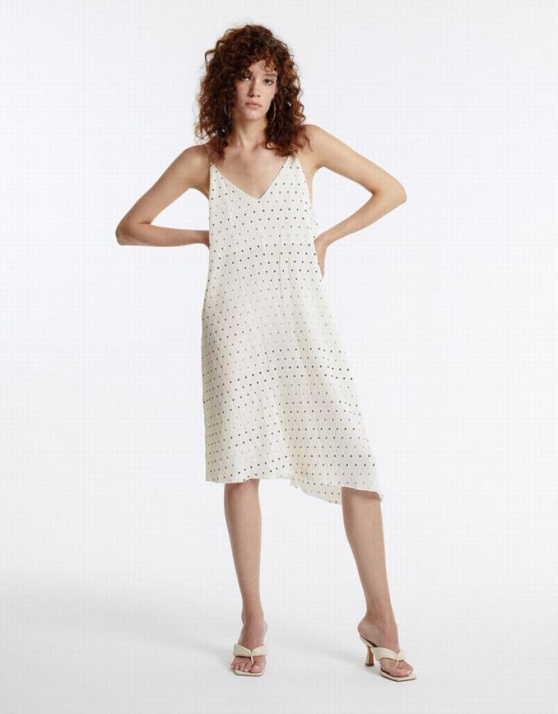 White Urban Revivo Polka Dotted Strappy Women\'s Casual Dress | EWSKCG-906