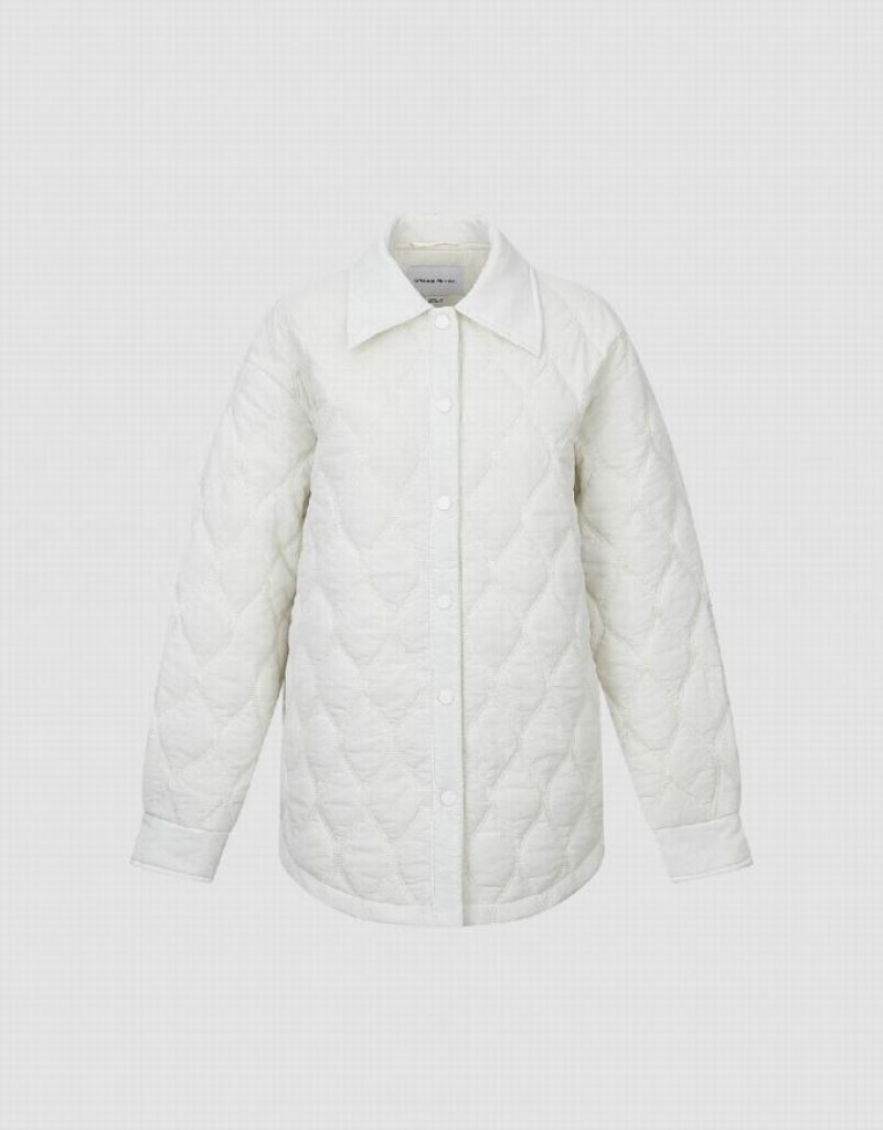 White Urban Revivo Press Buttoned Embossed Padded Women's Coats | ASRQZM-592