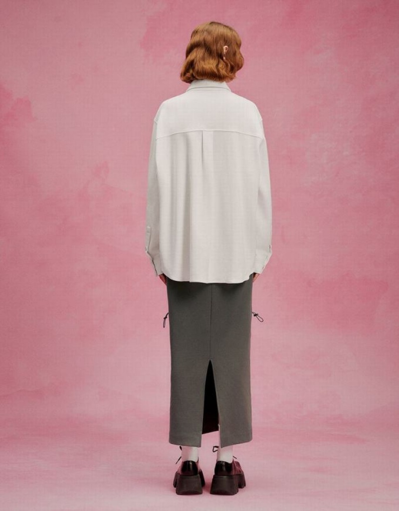 White Urban Revivo Press Buttoned Oversized Women's Shirts | EFWRVX-234