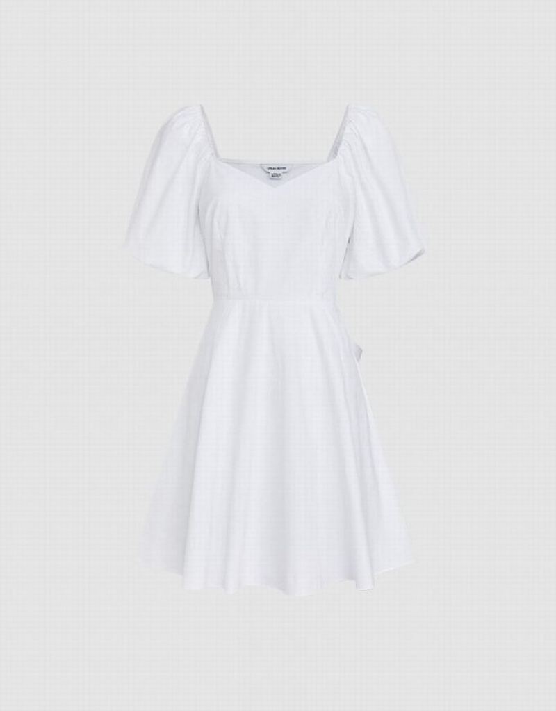 White Urban Revivo Puff Sleeve Women's Short Dress | QCTDYL-567