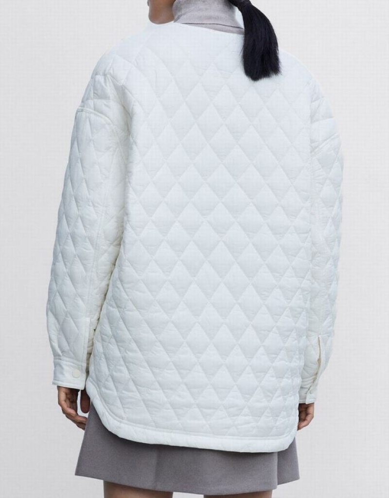 White Urban Revivo Quilted Statement Collar Winter Women's Coats | VRMZFX-645