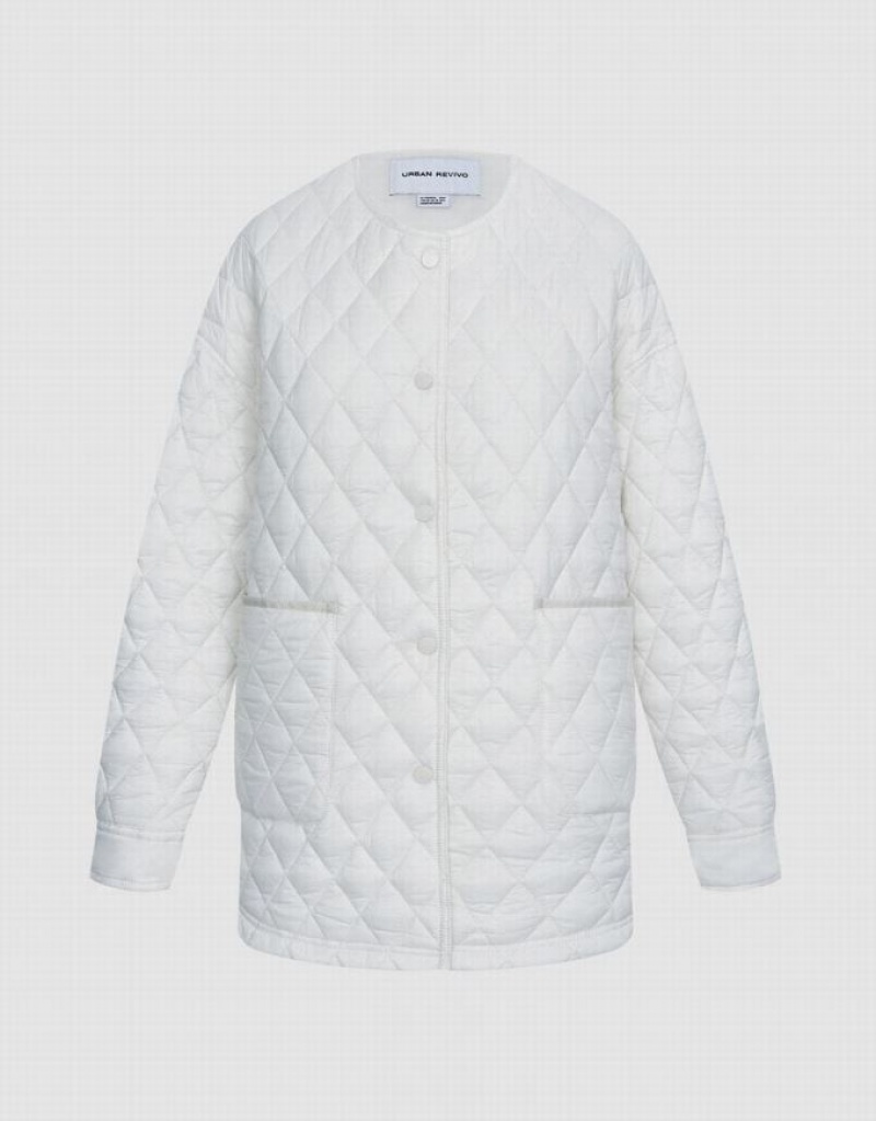 White Urban Revivo Quilted Statement Collar Winter Women\'s Coats | VRMZFX-645