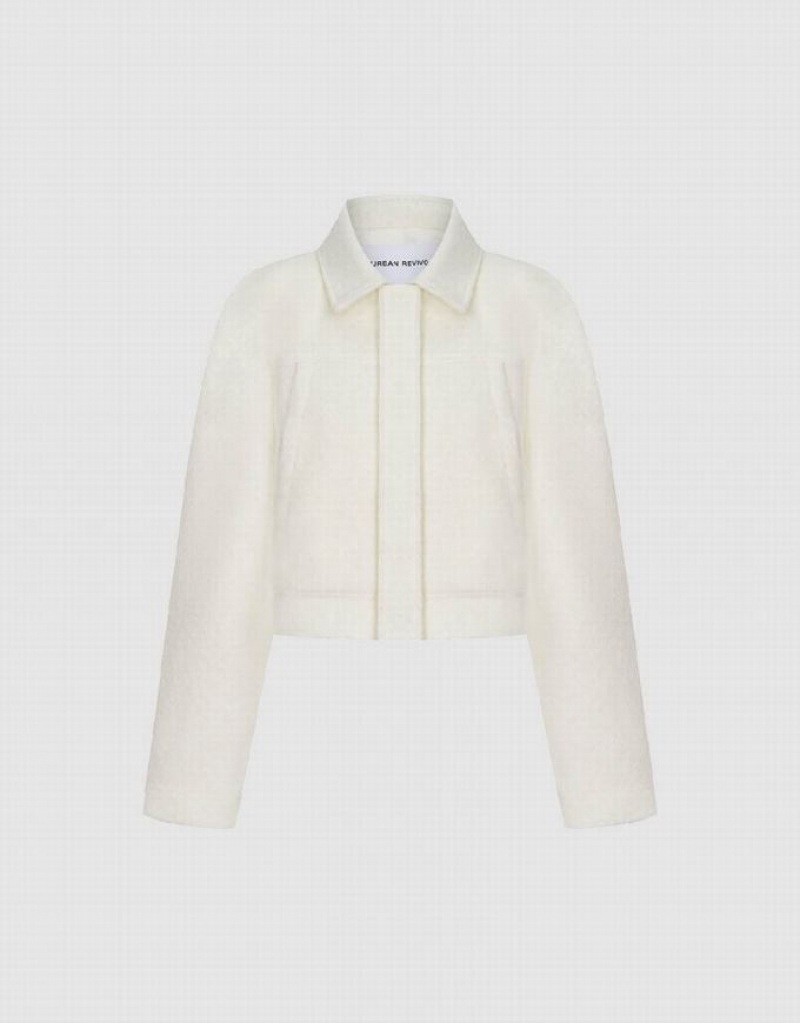 White Urban Revivo Raglan Sleeve Woolen Women's Jacket | CWMEKD-570