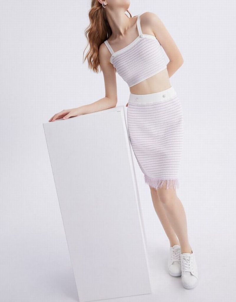 White Urban Revivo Raw Hem Knitted Women's Skirts | RJNKDG-364