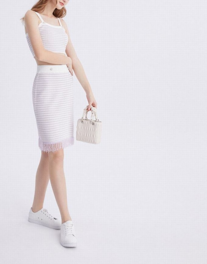 White Urban Revivo Raw Hem Knitted Women's Skirts | RJNKDG-364