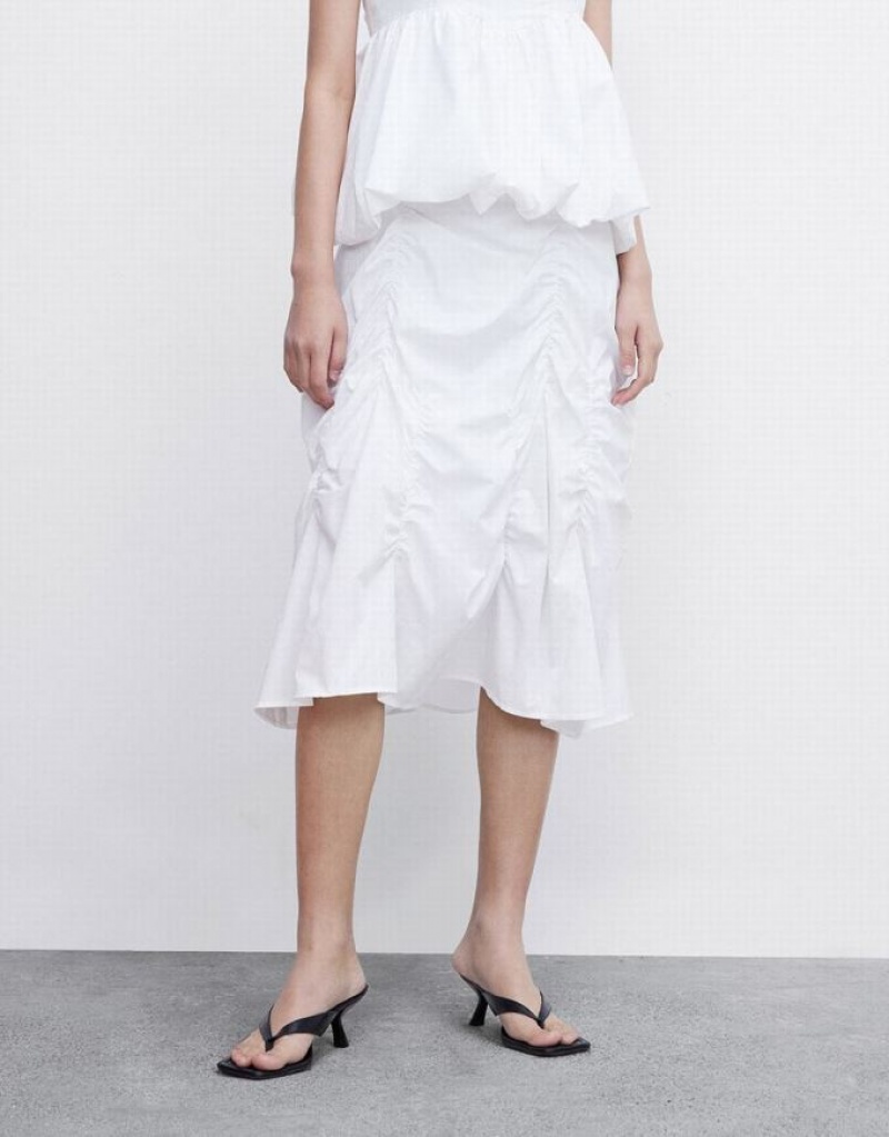 White Urban Revivo Ruched Women's Skirts | JUYVPM-895