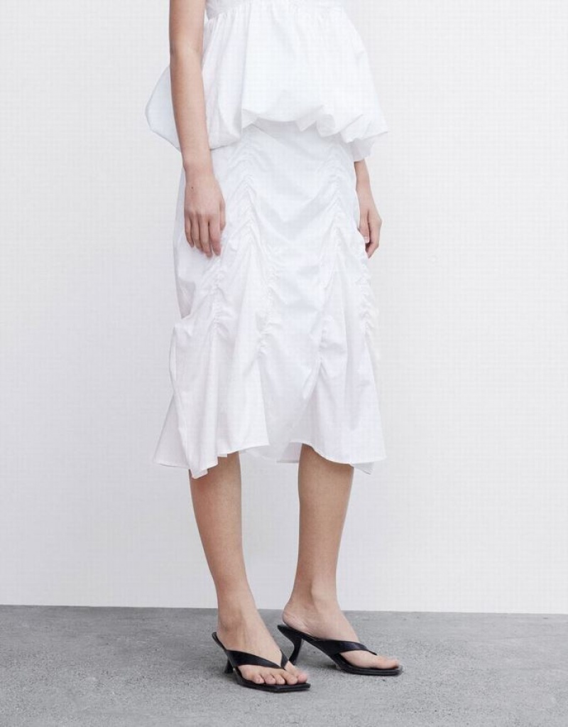 White Urban Revivo Ruched Women's Skirts | JUYVPM-895