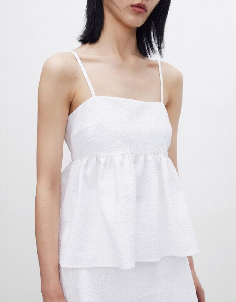 White Urban Revivo Ruffle Hem Women's Camisole | EMIUZL-357