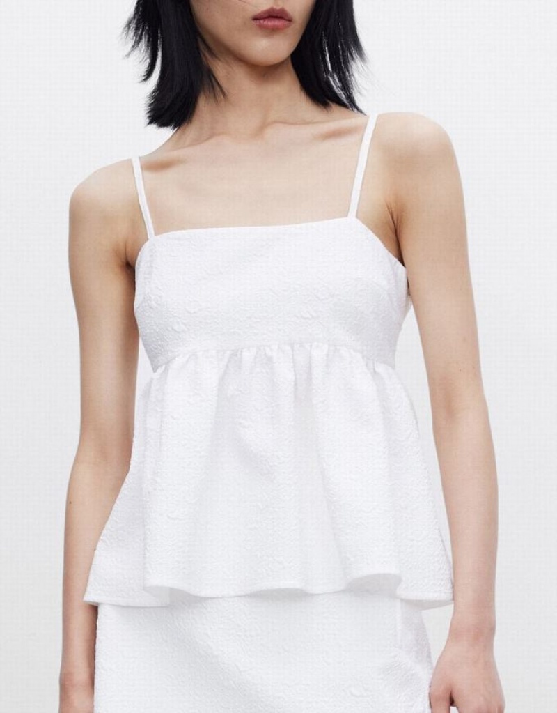 White Urban Revivo Ruffle Hem Women's Camisole | EMIUZL-357