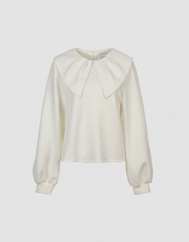 White Urban Revivo Sailor Collar Knitted Women\'s Blouse | PEOWMC-716