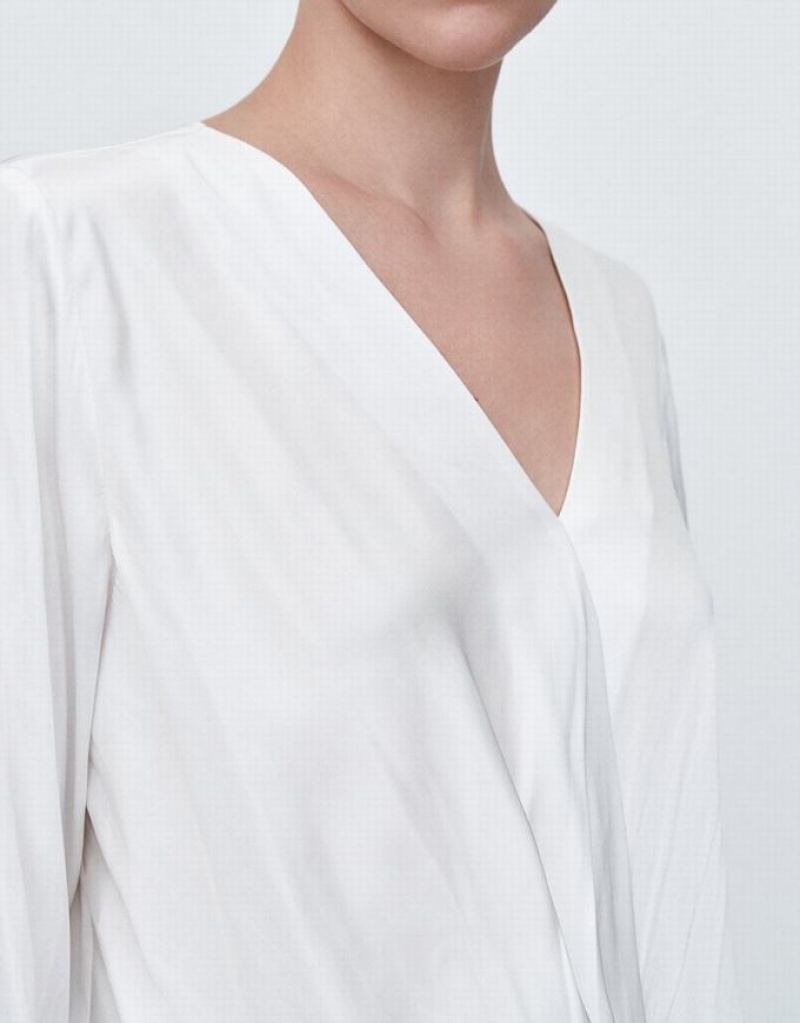 White Urban Revivo Silk Effect Wrap Women's Blouse | UGRDBP-921