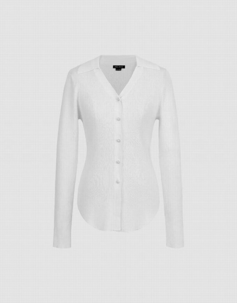 White Urban Revivo Skinny V-Neck Knitted Women's Cardigan | TNJYKI-736