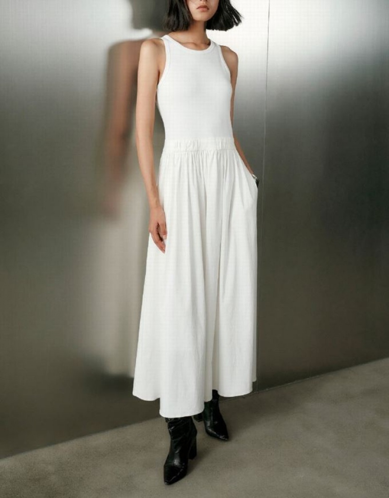 White Urban Revivo Sleeveless A-Line Women's Dress | DTHAZG-491