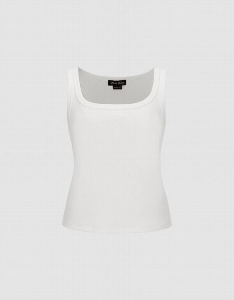 White Urban Revivo Sleeveless Crew Neck Skinny Women's Tank Top | FVOTPI-283