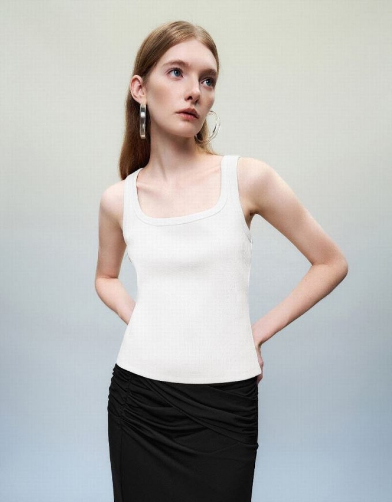 White Urban Revivo Sleeveless Crew Neck Skinny Women\'s Tank Top | FVOTPI-283