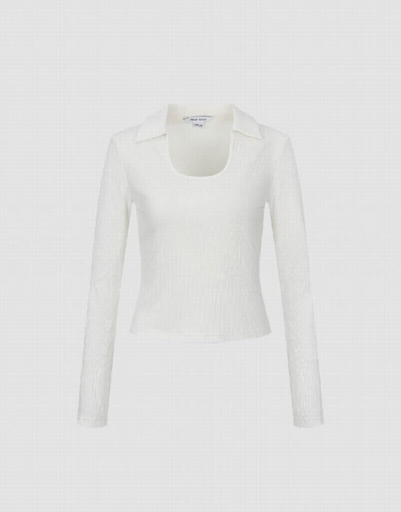 White Urban Revivo Square-cut Collar Skinny Women's T-Shirts | DUYWAJ-923