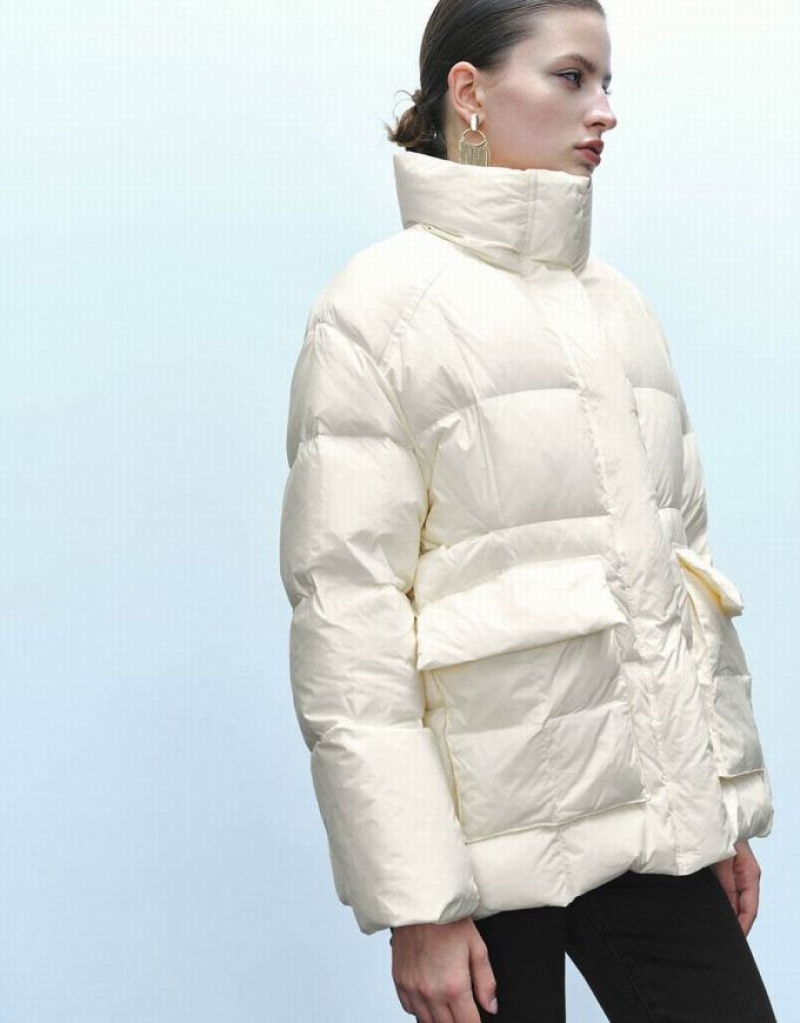 White Urban Revivo Stand Collar Women's Puffer Jacket | PJVDFL-738