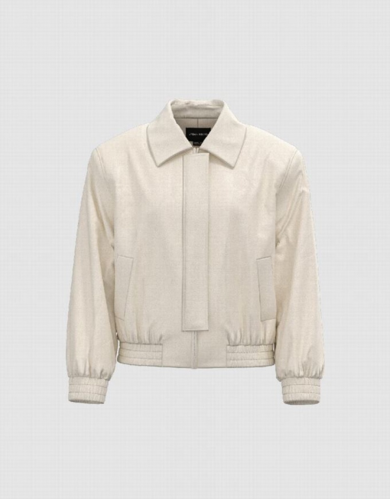 White Urban Revivo Standard Sleeve Straight Women's Jacket | LVTNOK-950