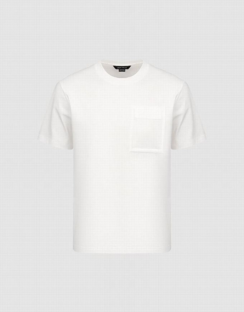 White Urban Revivo Straight Crew Neck Men's T-Shirts | LKGIJR-071