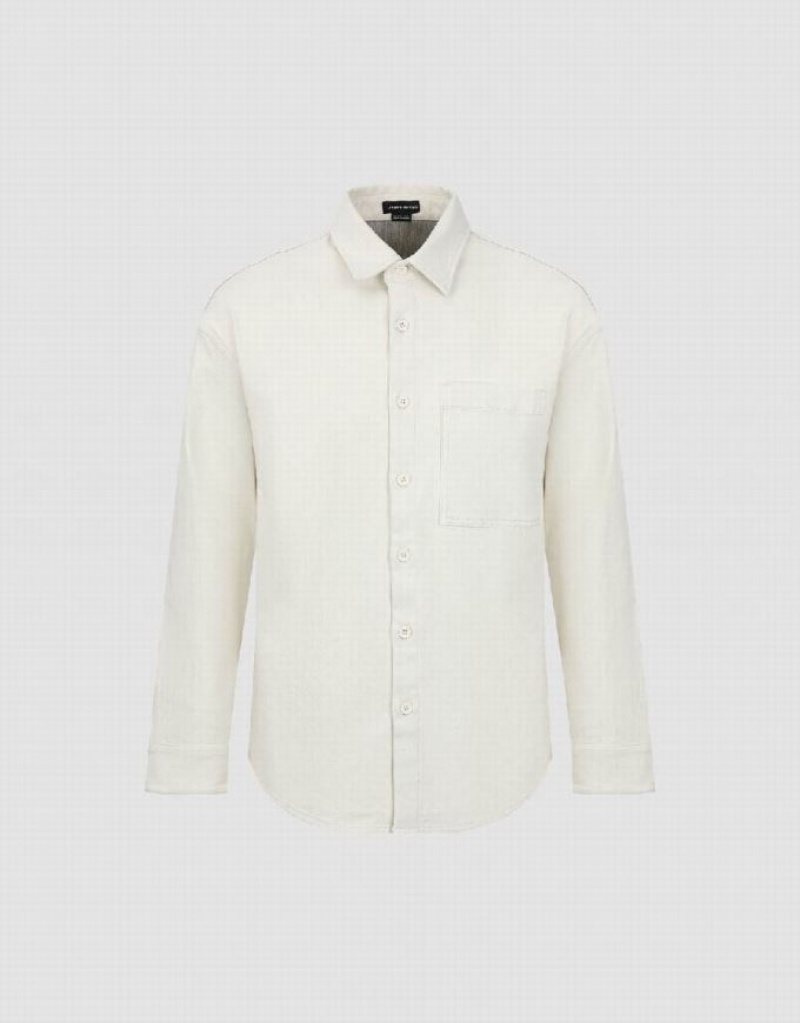 White Urban Revivo Straight Denim Men's Shirts | MQCIUJ-812